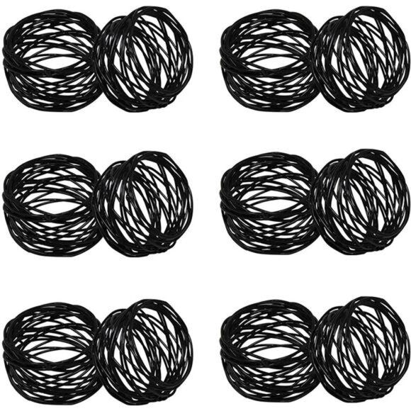 Kaizen Casa Handmade Decorations Black Napkin Rings Set of 12 Metal Mesh - Picture 1 of 5